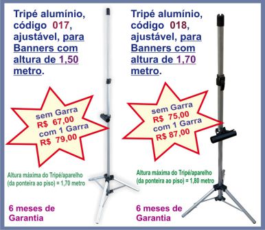 Tripé em alumínio D-2, 1 haste para ajuste da altura até 1,80 metro - PROMOÇÃO