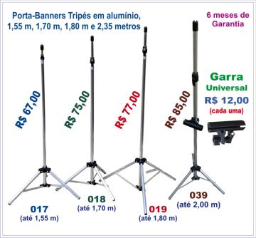 Tripés simples em alumínio códigos 017, 037, 038 e 019.